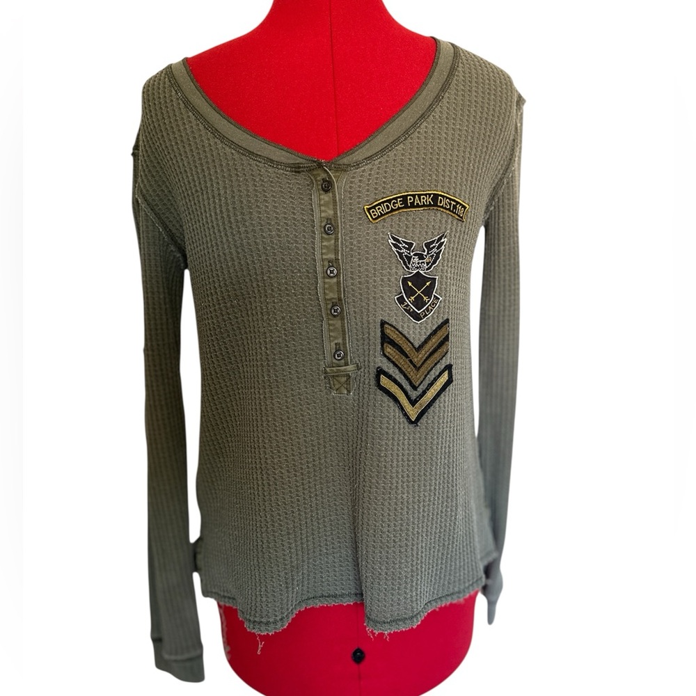 We The Free Olive Green top with Patches XS